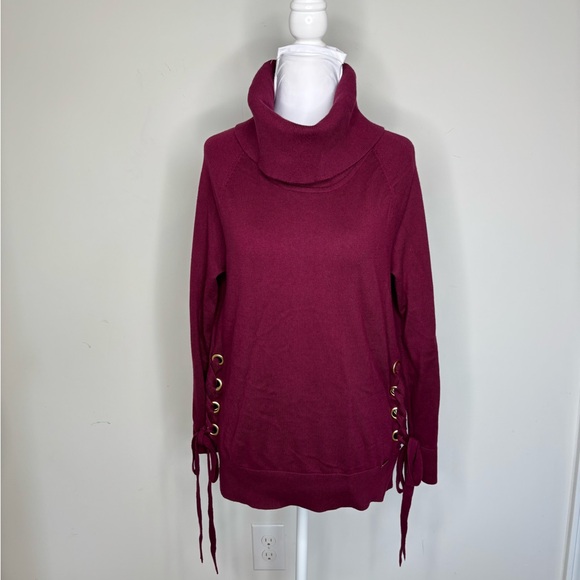 Michael Kors Sweaters - BN2 Michael Kors Women's Burgundy Sweater Side Lace-Up Turtleneck